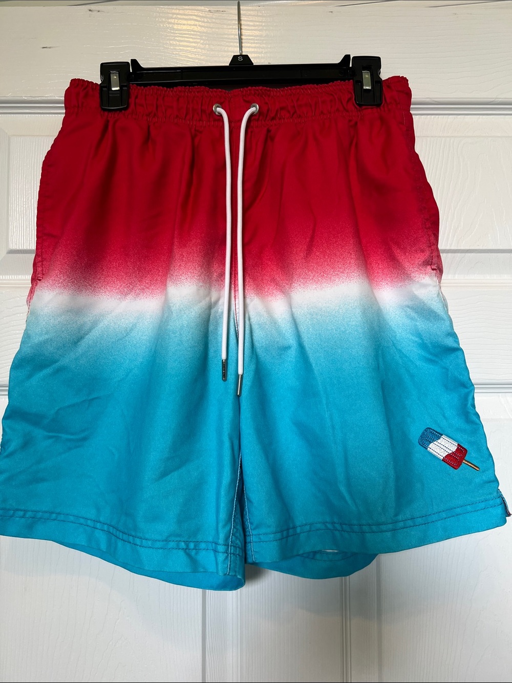 Lands' End Red to Aqua Ombre Men's Swim Trunks with Popsicle Patch